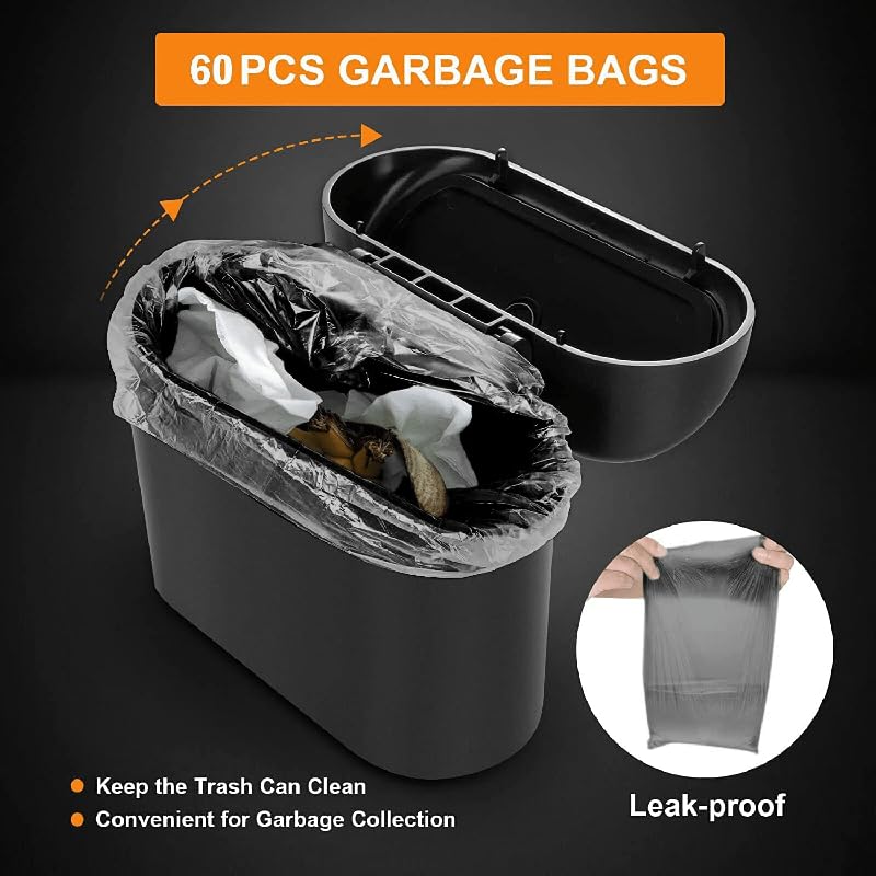 Leak-Proof Mini Car Trash Can with Lid & 5 Packs of 150 Garbage Bags - The Perfect Car Accessory!