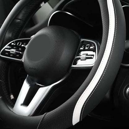 Car Steering Wheel Cover, Leather Steering Wheel Cover White Universal 14.5-15 Inch Microfiber Leather Anti-Slip Breathable Auto Steering Wheel Covers for Men Women(Black & White) - color: White