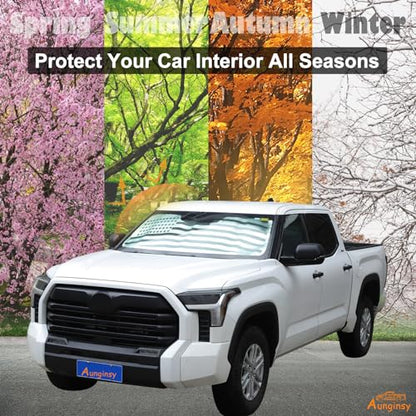 Car Front Windshield Sunshade Compatible with Toyota Tundra/Sequoia 2022-2026, Windshield Sunshades Foldable Reflective Sun Visor for UV Rays & Sun Heat Protection Car USA Flag Pattern Accessories - color: Silver(B)