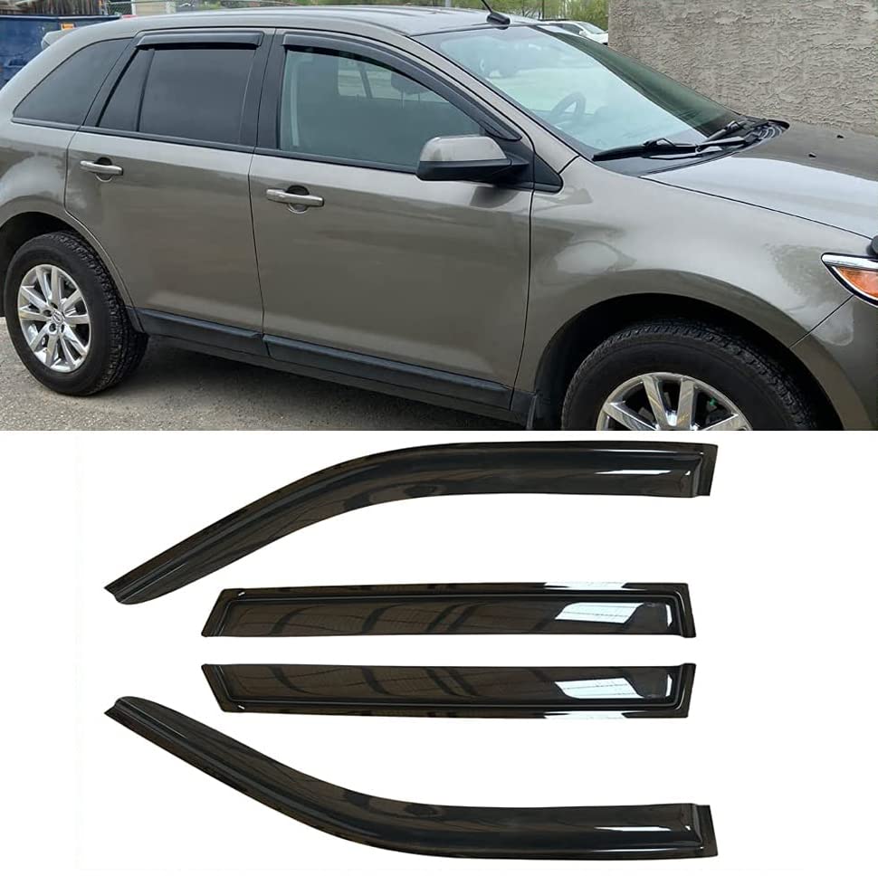 94141 Side Window Visors Vent Deflector Visor Rain Guard fit for 2007-2014 Ford Edge & Lincoln MKX,4pcs Outside Mount Tape-on Shatterproof Dark Smoke Window Shades - size: 4pcs 2007-2014 Edge (Outside Mount)