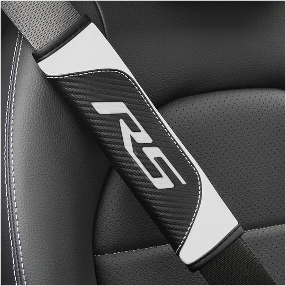 2Pcs Carbon Fiber Leather Seat Belt Cushions Shoulder Pad Soft for Camaro RS Equinox Malibu Traverse Blazer Cruze Trailblazer Trax Sonic Spark Accessories,Car Seat Belt Pads Safety Belt Cover Pad - color: White RS