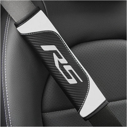2Pcs Carbon Fiber Leather Seat Belt Cushions Shoulder Pad Soft for Camaro RS Equinox Malibu Traverse Blazer Cruze Trailblazer Trax Sonic Spark Accessories,Car Seat Belt Pads Safety Belt Cover Pad - color: White RS