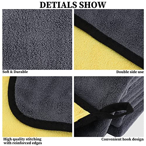 Tallew 12 Pcs Microfiber Towels for Cars, 800 GSM Plush Drying Cleaning Cloth Bulk, 16 x 16 Inch Thick Absorbent Wash Detailing Towels for Car Polishing, House, Kitchen Cleaning(Yellow and Gray) - color: Yellow and Gray