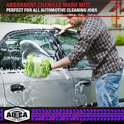 AIDEA Car Wash Mitt Microfiber, 1PK-Scratch-Free& Lint-Free, Premium Chenille Microfiber Mitt Car Wash Brush-Green Regular Size (7.12''X10.14'') - color: Green, size: 1PK