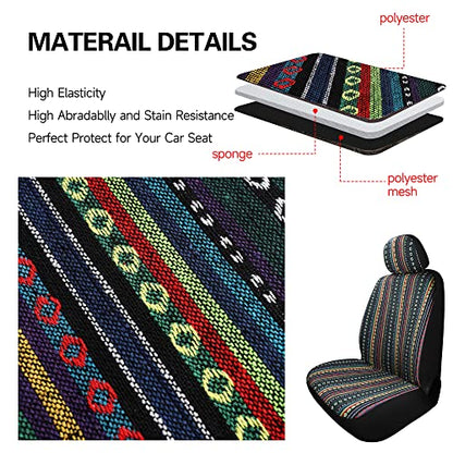 Pariitadin Baja Saddle Blanket Car Seat Covers Front Set with Seat Belt Pads, Washable Breathable Striped Woven Cloth Seat Covers for Cars, Universal Fit Most Cars, Airbag Compatible, Red/Blue - color: Red/Blue, size: FRONT PAIR