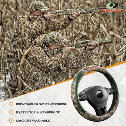 Mossy Oak Full Camo Steering Wheel Cover - Made from Premium Leather, Universal Fit for 14 1/2 to 15 inches - Official Licensed Product - Green Color - color: GREEN