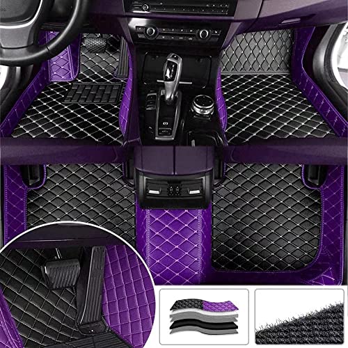 Custom Making Car Floor Mats for 90% Car Model Luxury Leather All Weather Waterproof Anti-Skid Full Coverage Liners (Black and Purple) - color: black and purple