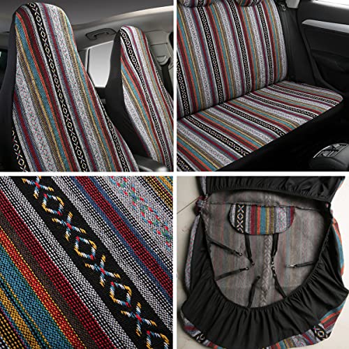 Baja Saddle Blanket Car Seat Covers 7PCS Full Set, Breathable and Washable Striped Woven Automotive Vehicle Seat Cover, Universal Seat Cover for Sedan, SUV, Airbag Compatible - color: High Back Baja Inca, size: Full Set