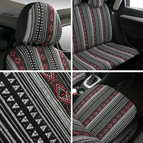 Baja Saddle Blanket Car Seat Covers 9PCS Full Set, Breathable and Washable Striped Woven Automotive Vehicle Seat Cover, Universal Boho Seat Cover for Sedan, SUV, Truck, Airbag Compatible - color: Red and White, size: Full Set