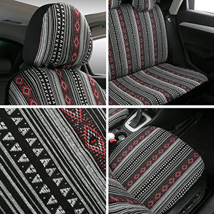 Baja Saddle Blanket Car Seat Covers 9PCS Full Set, Breathable and Washable Striped Woven Automotive Vehicle Seat Cover, Universal Boho Seat Cover for Sedan, SUV, Truck, Airbag Compatible - color: Red and White, size: Full Set