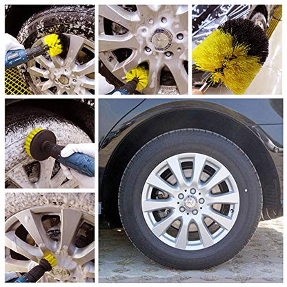 [3 Pack] Auto Detailing Drill Brush Set, Wheel Cleaner Brush, Car Cleaner Wash Brush Supplies Kit Fit Tire, Car Mats, Floor Mat, Bathroom and Auto Power Scrubber Brush Cleaning Sets