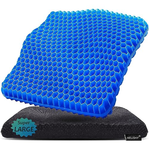 Gel Seat Cushion, Super Large Gel Cushion Chair Pads with Non-Slip Cover for Home Office Car Seat Wheelchair, Soft Breathable Honeycomb Seat Cushion for Relieve Hip Pain, As Seen On TV - color: Blue, size: Super Large: 19 x 18 x 1.65 inch