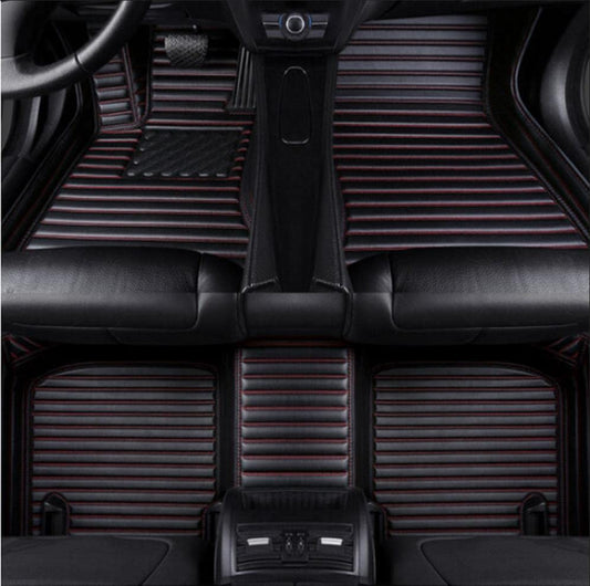 Custom Waterproof Leather Car Floor Mats Fit for Most Car SUV Truck & Sportscar All Weather Protection Vehicles (Black red Stripe) - color: Black red Stripe