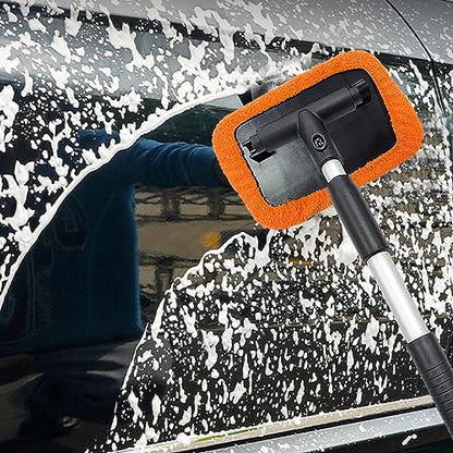Ziciner Car Windshield Cleaner, Microfiber Auto Cleaning Wiper with Aluminum Extendable Handle and 2 Washable Reusable Cloth Pad Head, Vehicle Interior Exterior Cleaner Kit (Orange-Rectangle) - size: Orange-rectangle
