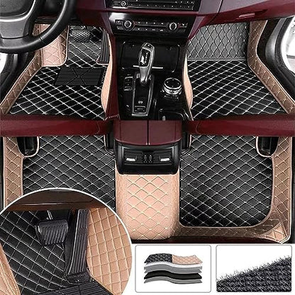 Custom Luxury Leather Car Floor Mats Upgrade Your Car's Interior All-Weather Protection for Cars, SUVs, Trucks Compatible with Automotive Mats (Beige+Black Beige) - color: Beige+Black beige