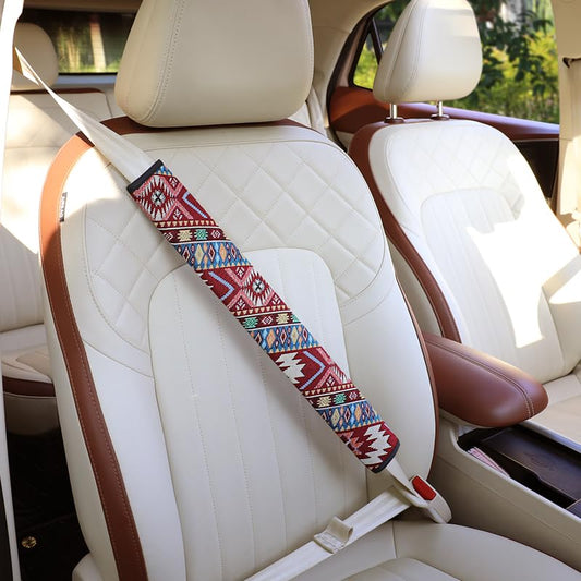 Boho Burgundy Red Car Seat Belt Covers for Women, 19.6" Extra Long Seatbelt Pads 2PCS, Soft Linen-Style Fabric Shoulder Cushion, All-Season Seat Belt Pad for SUV Sedan Truck Interior - color: Burgundy Red