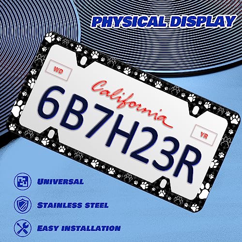 2 Pieces Dog Cat Paw License Plate Frame Pet License Plate Frames Personalise Stainless Steel Funny Design Compatible with Standard License Plate Holder for USA and Canada 6 X 12 with Screws - color: Dog Cat Paw2 pieces