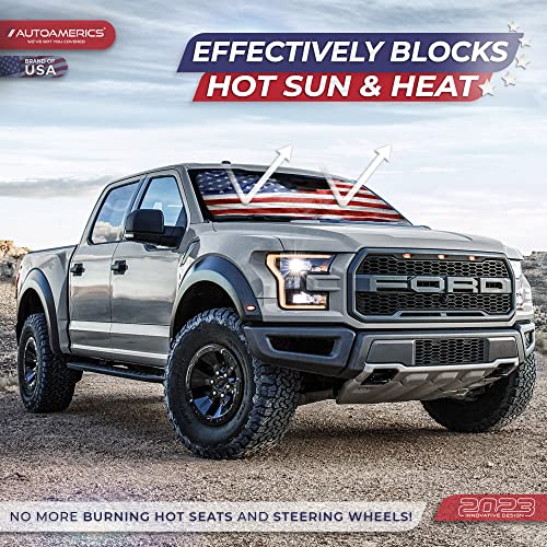 Autoamerics 1-Piece Windshield Sun Shade Grunge American Flag - 3 USA Design - Foldable Car Front Window Sunshade for Most Sedans SUV Truck - Blocks Max UV Rays and Keeps Your Vehicle Cool - Large - color: USA GRUNGE FLAG-3, size: LARGE = 64 x 33.5 inches