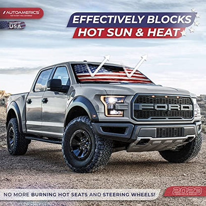 Autoamerics 1-Piece Windshield Sun Shade Grunge American Flag - 3 USA Design - Foldable Car Front Window Sunshade for Most Sedans SUV Truck - Blocks Max UV Rays and Keeps Your Vehicle Cool - Large - color: USA GRUNGE FLAG-3, size: LARGE = 64 x 33.5 inches