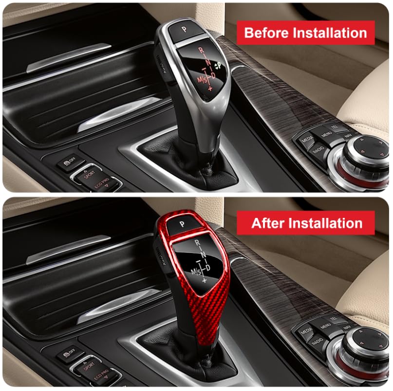 Real Glass Fiber Gear Shift Konb Cover Trim Protector Compatible with BMW F20 F21 F22 F23 F30 F32 F33 F34 F35 F36 F06 F12 F13 F25 F26 F15 F16 GT3 I8 Interior Accessories(2010-2020) - Glossy Red - color: Red