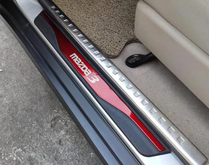 TundraFlow Door Sill Strip for Mazda 3 2018-2025 2026 Accessories Universal Rubber Anti-Scratch Threshold Guards Stainless Scuff Plates Protector Sticker Cover 4pcs RED
