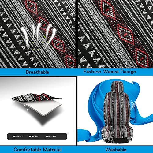 Baja Saddle Blanket Car Seat Covers 4PCS Front, Breathable Washable Striped Woven Automotive Vehicle Seat Cover, Universal Boho Seat Cover for Sedan, SUV, Truck, Airbag Compatible - color: Red and White, size: Front