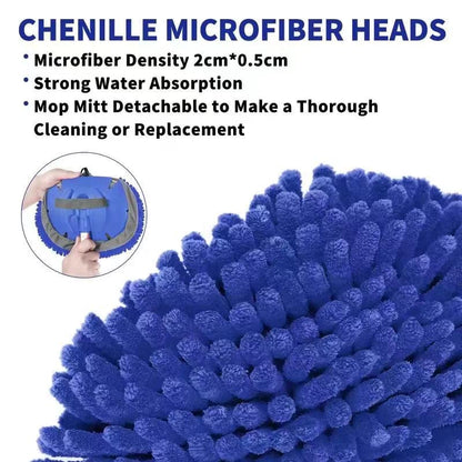 Wontolf 62'' Car Wash Brush With Long Handle - Chenille Microfiber Mop Mitt, Cleaning Kit, Windshield Window Squeegee, Duster, Microfiber Towels, Wheel Tire Brush for Cars, RV, Truck, Boat - color: Blue