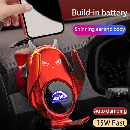 Car Phone Holder Mount Wireless Charging Auto Clamping Rotatable Vent Clip Cute Red Demon for iPhone Samsung Galaxy Andriod Phone - style: Red demond