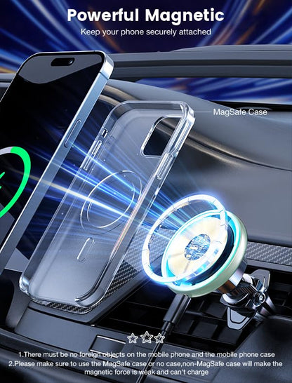 MOKPR for Magnetic Car Mount Charger-15W Wireless Car Charger-Magnetic Car Phone Holder for Dash Air Vent-LED RGB HandsFree Car Mount Fast Car Charger for iPhone 14/13/12 Series,Green - color: Green Cover