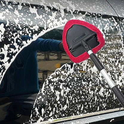 Ziciner Car Windshield Cleaner, Microfiber Auto Cleaning Wiper with Aluminum Extendable Handle and 2 Washable Reusable Cloth Pad Head, Universal Vehicle Interior Exterior Cleaner Kit (Red-Triangle) - size: Red-Triangle