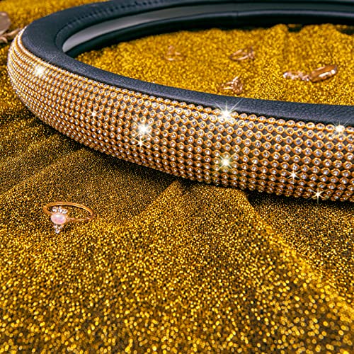 CAR Pass Rhinestones Diamond Bling Steering Wheel Cover, Universal Fit for SUV,Vans,Sedan,Car,Truck 14.5-15inch Universal Fit (Golden) Crystal Glitter for Women Sparkle Girly Sparkling Gold Shining - color: Gold Diamond