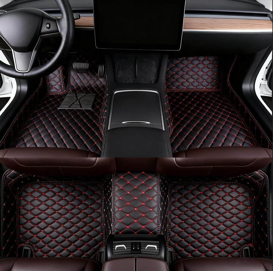 Add Personal Touch to Your Vehicle with IMEISH Customizable Logo Text Car Mats for 99% of vehiclesPads Protection Non-Slip Leather Floor Liners (Black red) - color: Black red