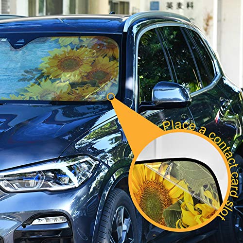 Sunflowers Teal Blue Turquoise Wood Car Windshield Sun Shade Blocks UV Rays Sun Visor Protector Foldable Sun Reflector to Keep Your Vehicle Cool - color: Flower 3