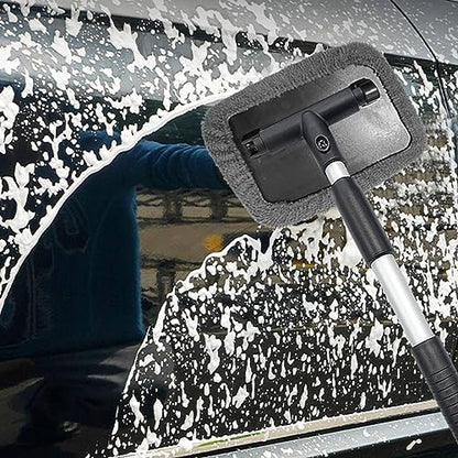 Ziciner Car Windshield Cleaner, Microfiber Auto Cleaning Wiper with Aluminum Extendable Handle and 2 Washable Reusable Cloth Pad Head, Universal Car Interior Exterior Cleaner Kit (Gray-Rectangle) - size: Gray-Rectangle