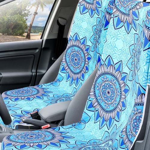 Hahafelt 2 Pack Car Seat Towel Covers with Storage Bag, 63 x 32 Inch Universal Non Slip Waterproof Sweat Protector for Car Truck, Gym Swimming Running, Machine Washable (Blue Mandala) - style: Blue Mandal