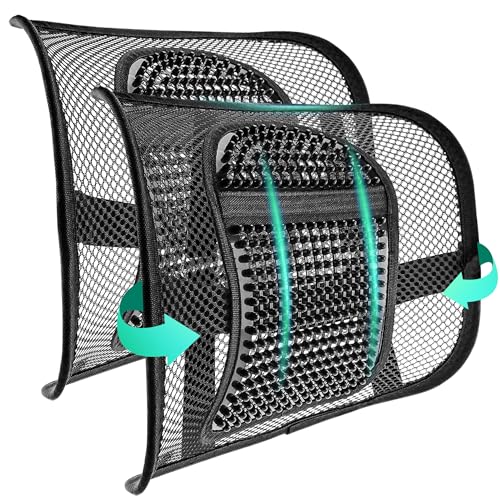 Samyoung 2 Pack Mesh Back Lumbar Support, Back Support Seat Cushion with Breathable Mesh for Office Chairs Car 12” x 16” - color: Black * 2