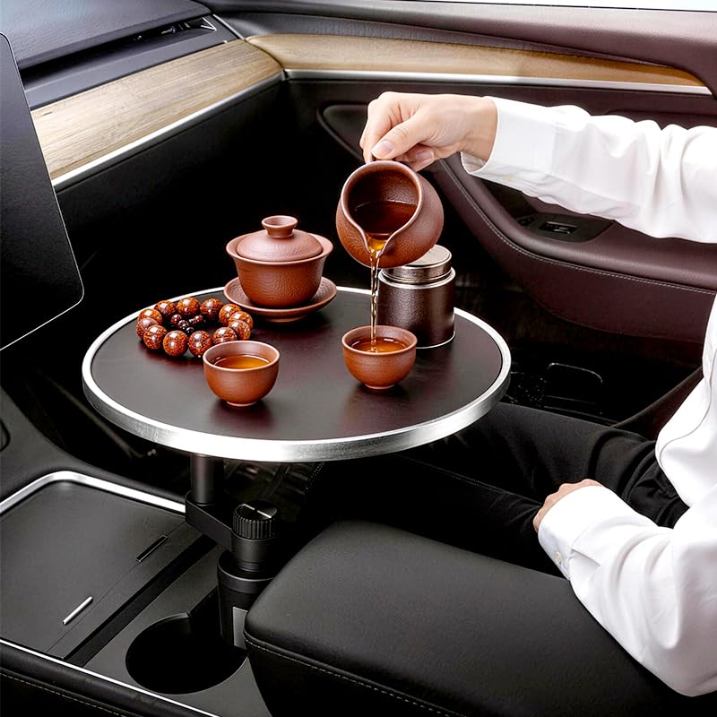 SYDSZ Car Cup Holder Tray, Center Console Mount Car Food Tray Table for Eating, 11 LBS Load Capacity Cup Holder Expander, Universal Car Tray for Drinks, Meals, Laptop, Fits Most Vehicles