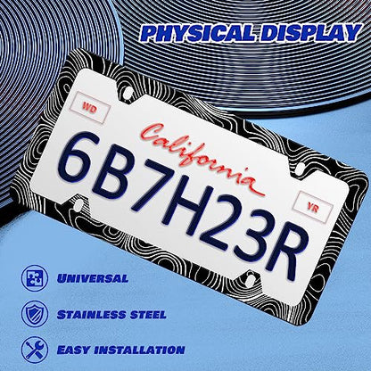 2 Pieces Topographic Map License Plate Frame Topography License Plate Frames Personalise Stainless Steel Funny Design Compatible with Standard License Plate Holder for USA and Canada 6 X 12 - color: Topographic Map 2 pieces