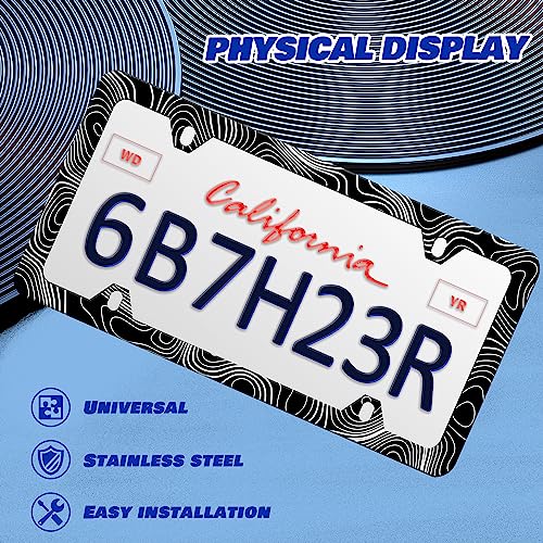 2 Pieces Topographic Map License Plate Frame Topography License Plate Frames Personalise Stainless Steel Funny Design Compatible with Standard License Plate Holder for USA and Canada 6 X 12 - color: Topographic Map 2 pieces