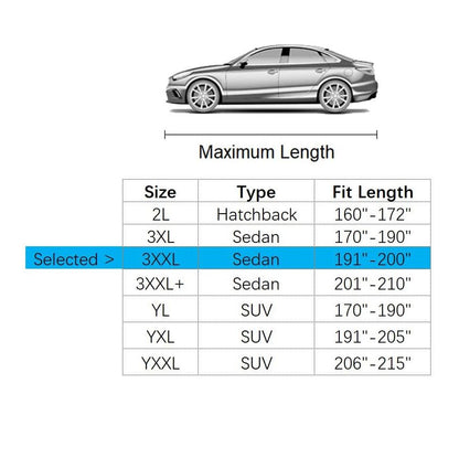 Car Cover Fit for 191-200 inches Length Sedan Waterproof All Weather Outdoor Full Cover Rain Sun UV Protection Driver Side Door Zipper Dirtproof, Scratch Resistant, Breathable, Dustproof - size: 3XXL: Fit 191-200 inches Sedan