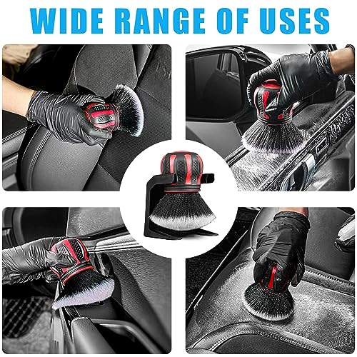 Ziciner Ultra Soft Detailing Brushes, Car XL Synthetic Brush Comes with Storage Rack, Auto Interior Dusting Brush Cleaning Tool Covers Large Area Inside or Outside Vehicles (Red) - color: Red