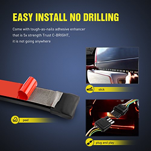 Nilight TR-03 60" Triple 504 LEDs Truck Tailgate Side Bed Light Bar Strip Sequential Amber Brake Running Turn Signal Red/White Reverse - color: 60" Tailgate Light Strip Red/White/Amber 504 LEDs