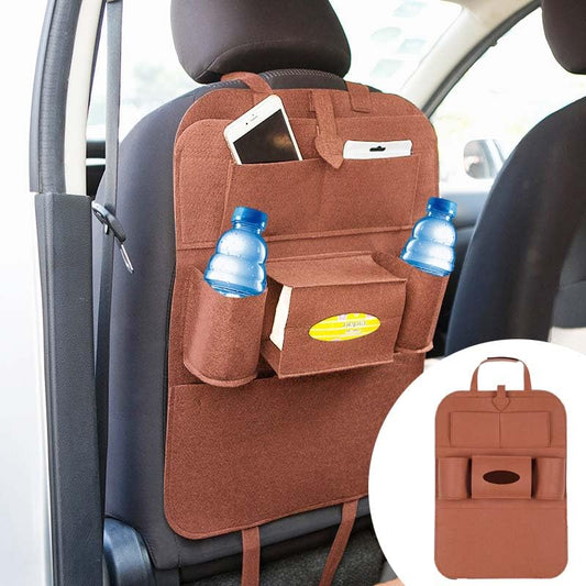 LAINLOY Felt Car Seat Back Organizer, Kick Mats Car Back Seat Protector for Kids, 6-Pocket Storage for Tissue, Box, Pen, Toy, Automobile Road Trip Accessories for SUV, RV, Truck (Brown) - color: Brown