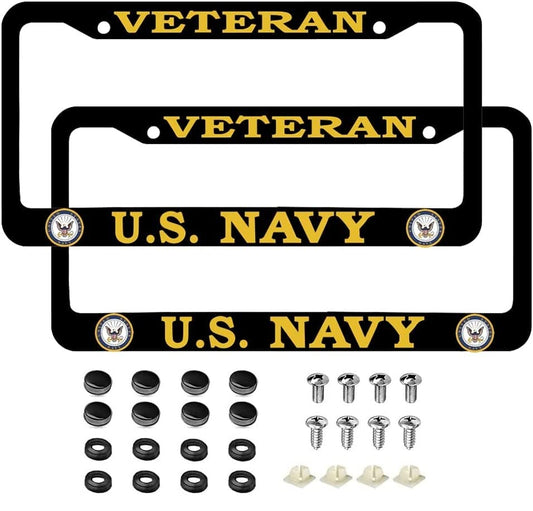 2 PCS for US Navy Veteran License Plate Frames,Matte Black Aluminum License Plate Holder for USN License Plate Protection with Screw Set - color: NA-VE-COLOR, size: 2pcs