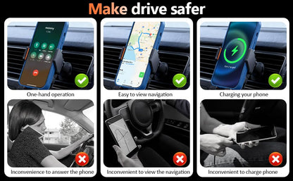 15W Fast Wireless Car Charger, Peltier Cooling Fast Charging Auto-Clamping Car Phone Mount, Anti-Shake Hands Free Car Cell Phone Holder, Universal for iPhone & Samsung Galaxy Series