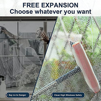 Professional Window Squeegee,2-in-1 Window Cleaner with 56" Long Stainless Steel Handle,Window Washing Kit, Glass Door Cleaner,Multi-Use Car Windshield Cleaning Tool for Gas Station, Glass,Shower