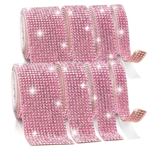 Rhinestone Ribbon Self Adhesive, 8-Yard Bedazzling Strips, 8-Rolls Rhinestone Strips for DIY Craft, Rhinestones for Crafting, Home Decor and Special Events, 4/6/8/14 Rows Light Pink Crystal - color: 2 x 4/6/8/14 Rows Light Pink Crystal