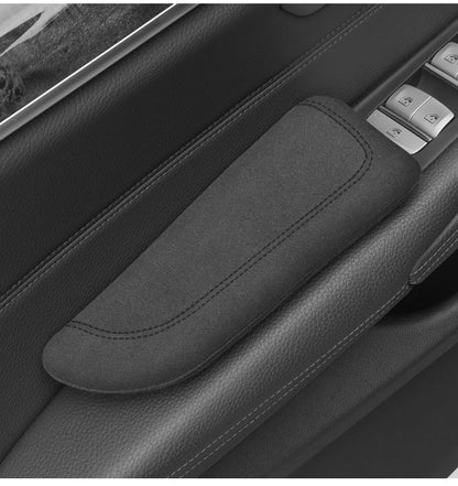 Italian Alcantara Style Fur Car Elbow Rest Pad - Universal Armrest & Knee Cushion - Thigh Support Comfort Pillow - color: Black Line Left