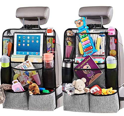 Helteko Backseat Car Organizer, Kick Mats Back Seat Protector with Touch Screen Tablet Holder, Organizer for Kids, Travel Accessories, Mat 9 Storage Pockets 2 Pack - color: Gray