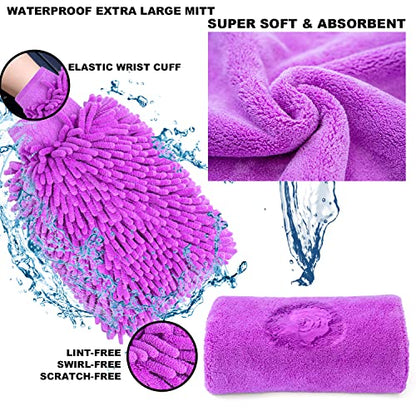22Pcs Car Wash Cleaning Tools Kit Car Detailing Set with Canvas Bag Purple Collapsible Bucket Wash Mitt Sponge Towels Tire Brush Window Scraper Duster Complete Interior Car Care Kit - color: Purple